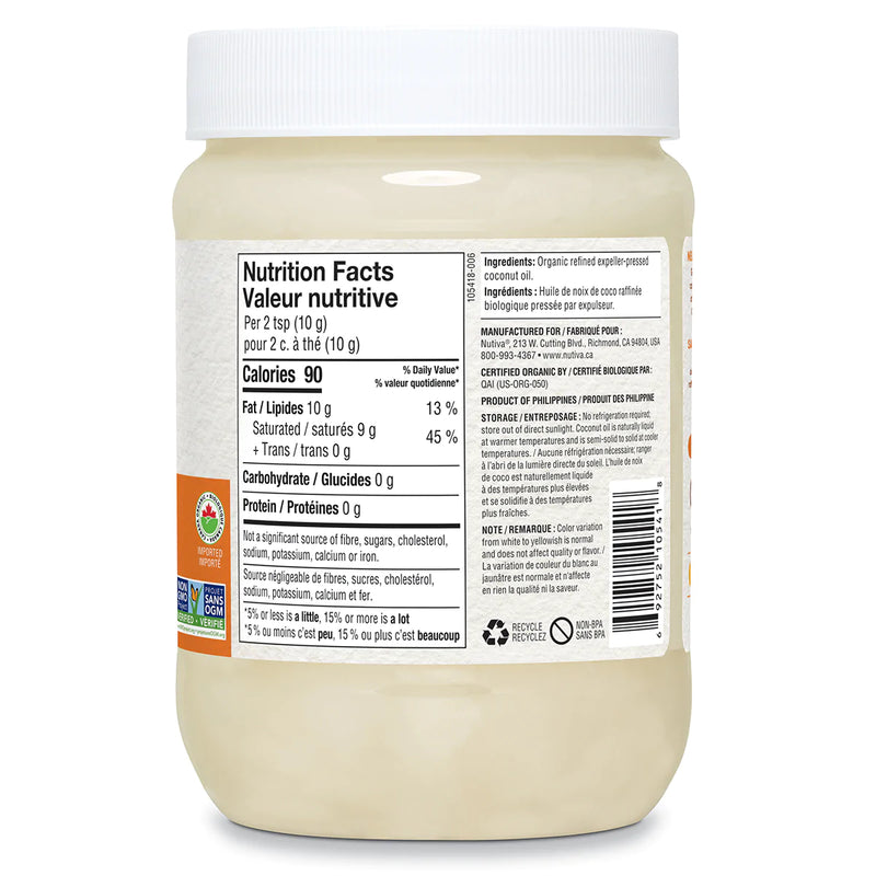 Nutiva Organic Refined Coconut Oil - 860ml - Cooking Products - Hyperforme.com