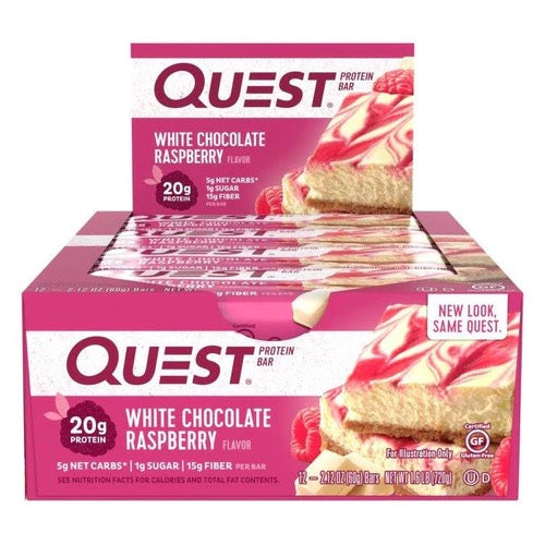 Quest Bars - 12 Bars White Chocolate Raspberry - Protein Bars - Hyperforme.com