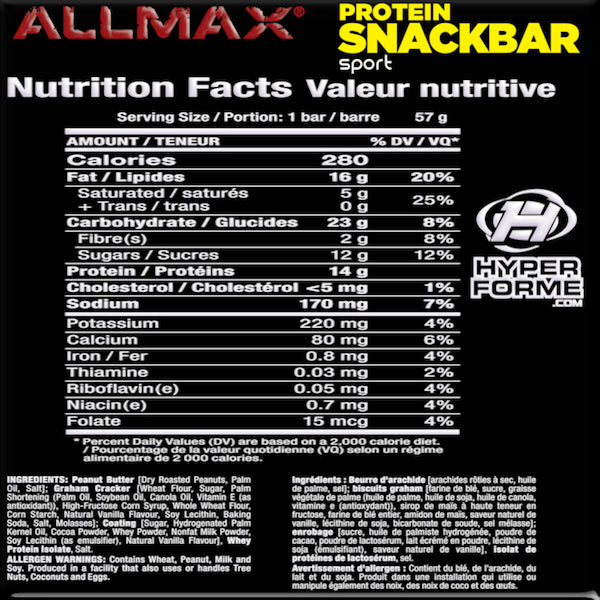 Allmax Protein Snackbar - 1 Bar - Protein Bars - Hyperforme.com