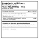 Ingrédients médicinaux ATP Lab Trans Resveratrol + NMN avec 250 mg de trans-resvératrol et 250 mg de vitamine B3 sous forme de nicotinamide mononucléotide par capsule