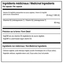 Ingrédients médicinaux dans ATP Lab Vitamine D3K2 avec 25 mcg de vitamine D3 d'origine végétale et 60 mcg de vitamine K2 par capsule