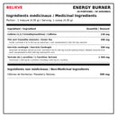 Ingrédients Believe Energy Burner avec L-carnitine, thé vert, garcinia, caféine et cétones de framboise - HYPERFORME.COM