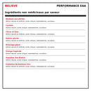Ingrédients non médicinaux Believe Performance EAA pour huit saveurs avec arômes, acide citrique, maltodextrine et sucralose - HYPERFORME.COM