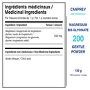 CanPrev Magnesium Bis-Glycinate 200 Gentle Powder medicinal ingredients with 200 mg of magnesium per scoop