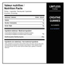Valeurs nutritives et ingrédients des Limitless Pharma Creatine Gummies Blue Raspberry avec 5 g de créatine par portion