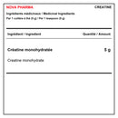 Nova Pharma Creatine bilingual ingredients table: 5 g of creatine monohydrate per 5 g teaspoon - HYPERFORME.COM