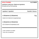 Tableau bilingue des ingrédients de Nova Pharma Glutamine : 5 g de L-glutamine par portion de 5 g - HYPERFORME.COM