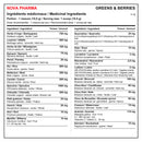 Nova Pharma Greens & Berries medicinal ingredients: green vegetables, spirulina, chlorella, seaweed, bilberry, quercetin, lutein and acerola - HYPERFORME.COM