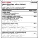 Nova Pharma Hydroxia bilingual medicinal and non-medicinal ingredients table, with amounts per capsule - HYPERFORME.COM