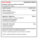 Ingrédients de Nova Pharma Magnesium Complex par capsule : taurine 200 mg, diglycinate de magnésium 420 mg fournissant 84 mg de magnésium, vitamine B6 5 mg - HYPERFORME.COM
