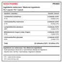 Nova Pharma Probio bilingual ingredients table: five probiotic strains totaling 22 billion CFU per capsule and non-medicinal ingredients - HYPERFORME.COM

