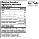 Ingrédients de XPN Mag-4 Plus 2.0 avec quatre formes de magnésium, glycine, taurine et vitamine B6 par capsule