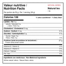 Valeur nutritive XPN Natural Iso avec 108 calories et 27 g de protéines d’isolat de lactosérum par portion de 30 g