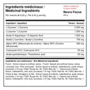 Ingrédients médicinaux XPN Neuro Focus avec tyrosine, leucine, acide D-aspartique, acétyl L-carnitine, Alpha GPC, CoQ10 et acide pantothénique