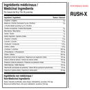 Ingrédients médicinaux XPN Rush-X avec créatine, acides aminés, caféine, minéraux et vitamine B6