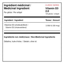 Ingrédient médicinal XPN Vitamin D3 2.0 avec 2 000 IU de vitamine D3 et 50 mcg de cholécalciférol par gélule