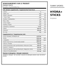 Valeurs nutritives Yummy Sports Hydra+ 20 sachets avec électrolytes, taurine et glutamine