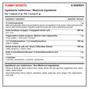 Yummy Sports K-Energy bilingual medicinal and non-medicinal ingredients table, amounts per 7 g scoop - HYPERFORME.COM
