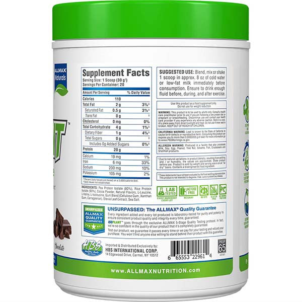Allmax Isoplant Protein - 600g - Protein Powder (Vegan) - Hyperforme.com