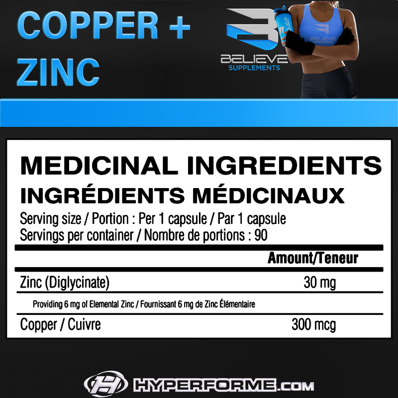 Believe Copper + Zinc - 90 Caps - Vitamins and Minerals Supplements - Hyperforme.com