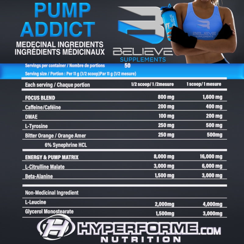 Believe Pump Addict - 50 Servings (1/2 Scoop) - Pre-Workout - Hyperforme.com