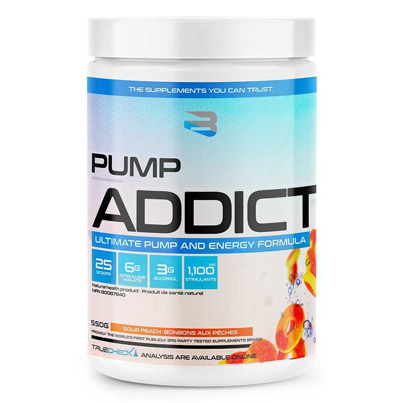 Believe Pump Addict - 50 Servings (1/2 Scoop) Sour Peach - Pre-Workout - Hyperforme.com