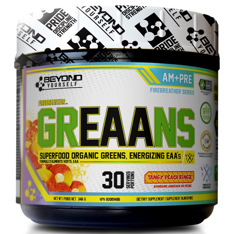 Beyond Yourself GrEAAns (Greens + EAAs) - 30 Servings Tangy Peach Ringz - Superfoods (Greens) - Hyperforme.com