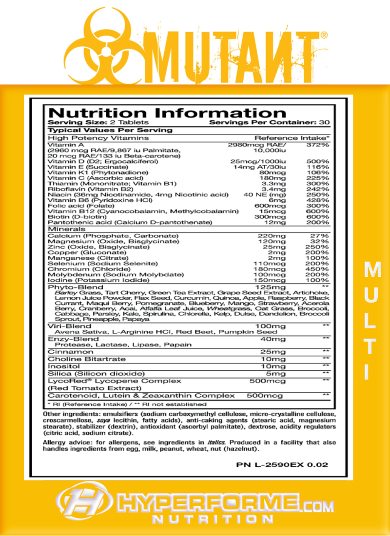 Mutant Multi Athlete - 60 Tablets - Vitamins and Minerals Supplements - Hyperforme.com