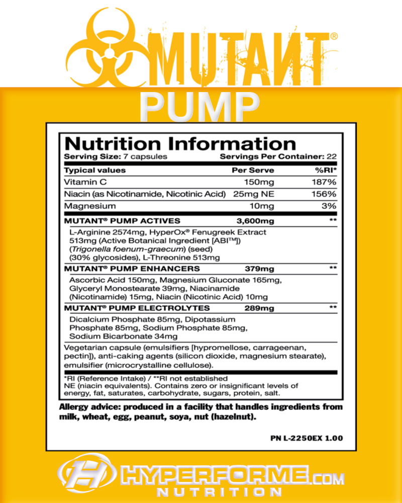 Mutant Pump - 154 Caps - Nitric Oxide Supplements - Hyperforme.com