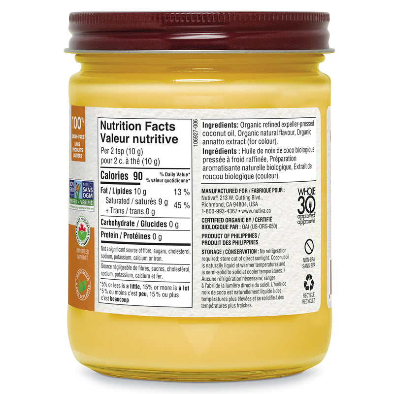 Nutiva Organic Coconut Oil with Butter Flavor - 414ml - Cooking Products - Hyperforme.com