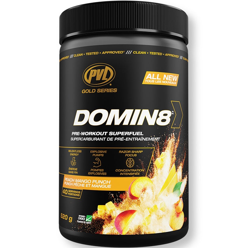 PVL Gold Series Domin8 Pre-Workout - 40 Servings Peach Mango Punch - Pre-Workout - Hyperforme.com
