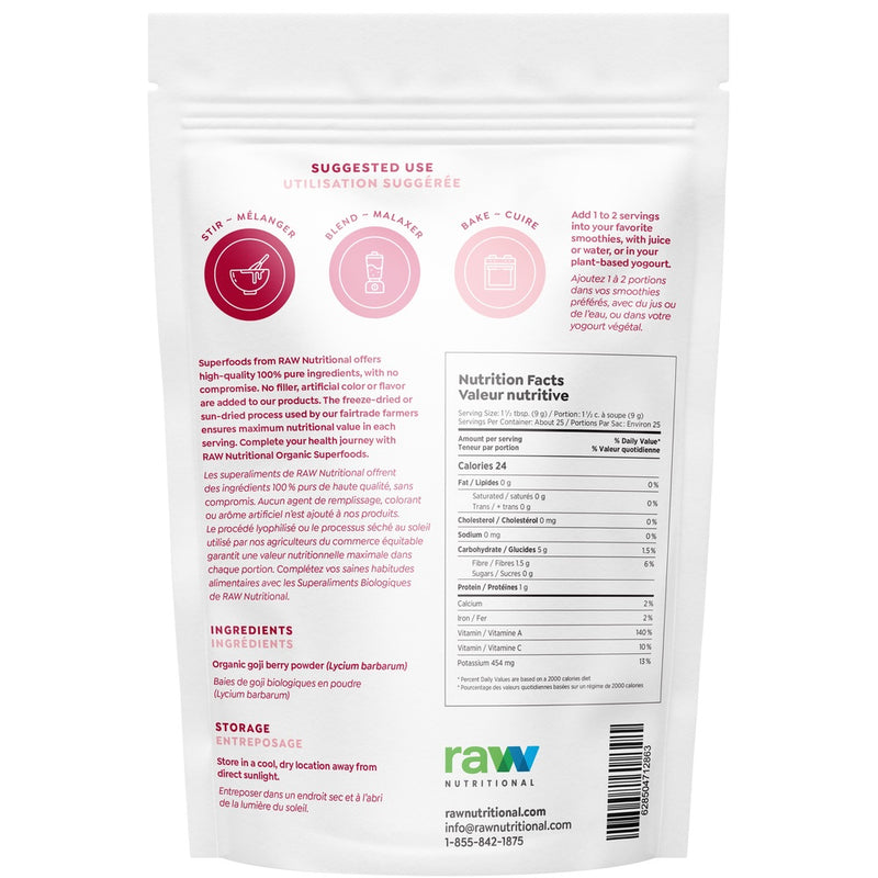 Raw Nutritional Pure Organic Goji Powder - 225g - Superfoods (Greens) - Hyperforme.com