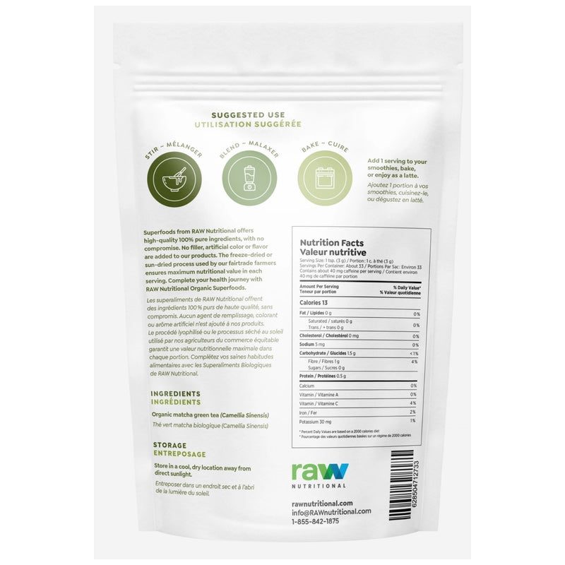 Raw Nutritional Pure Organic Matcha tea - 150g - Superfoods (Greens) - Hyperforme.com