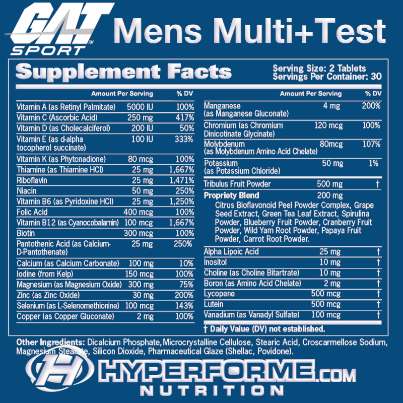 GAT Mens Multi+Test - 60 Tabs - Vitamins and Minerals Supplements - Hyperforme.com